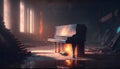 Piano in the old abandoned building. 3d render illustration. Royalty Free Stock Photo