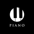 Piano orchestra logo template design on a black background. Vector illustration