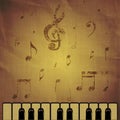 Piano on paper background with music notes Royalty Free Stock Photo