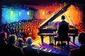 Piano pianist concert painting art. Vibrant colors abstract background. Music wallpaper Generative AI