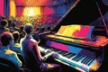 Piano pianist concert painting art. Vibrant colors abstract background. Music wallpaper Generative AI