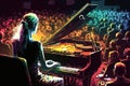 Piano pianist concert painting art. Vibrant colors abstract background. Music wallpaper Generative AI