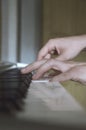 Piano player hands on light background Royalty Free Stock Photo