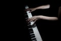 Piano player. Pianist hands playing grand piano