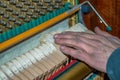 Piano repair - tuning, leveling the hammers and restoration work in progress by a craftsman