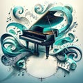 Piano Serenity: Aqua Elegance with Copyspace