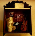 Piano shaped memory box in a music themed hotel room