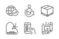 Piano, Share and Mobile survey icons set. World statistics, Delivery box and Architect plan signs. Vector