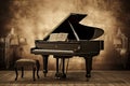 Piano sits on a dirty, sepia music background Royalty Free Stock Photo