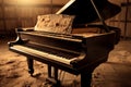 Piano sits on a dirty, sepia music background Royalty Free Stock Photo