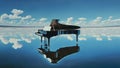 Piano sitting on clearing sea. sky. surreal. Generative AI. Beautiful scenery. Instrument