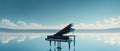 Piano sitting on clearing sea. sky. surreal. Generative AI. Beautiful scenery. Instrument Royalty Free Stock Photo
