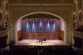 A piano on the stage of Moscow Conservatory. Concert of classical music.