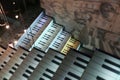 The piano stairs in vintage interior. Piano downstairs.