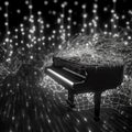 Piano surrounded by thousands of twinkling lights.