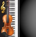Piano and violin realistic musical instruments, golden g clef an
