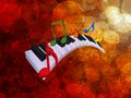 Piano Wavy Keyboard Music Notes 3D Grunge Background Illustration