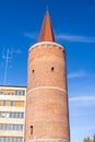 Piast Tower in Opole on blue sky and fragment of the Opole Voivodeship Office, Poland