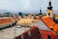 Piata Mare Large Square from Council Tower in Sibiu, Romania Royalty Free Stock Photo