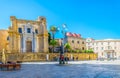 Piazza Bellini dominated by chiesa di san cataldo and chiesa santa maria dell ammiraglio in Palermo, Sicily, Italy Royalty Free Stock Photo