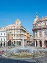 Piazza de Ferrari in Genoa and the fountain in the center