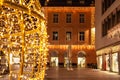 Piazza decorated with christmas lights near traditional famous christmas market christkindlmarkt at Merano, South Tyrol/Italy