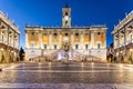 Piazza del Campidoglio on Capitoline Hill by night with equestrian statue of Marcus Aurelius. Rome, Italy Royalty Free Stock Photo