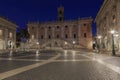 Piazza del Campidoglio on Capitoline Hill with Palazzo Senatorio and Equestrian Statue of Marcus Aurelius, Rome, Italy at night Royalty Free Stock Photo