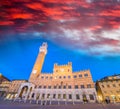 Piazza del Campo at sunset with Palazzo Pubblico, Siena, Italy Royalty Free Stock Photo