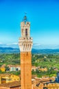 Piazza del Campo at sunset with Palazzo Pubblico, Siena, Italy Royalty Free Stock Photo