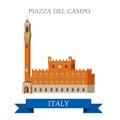 Piazza del Campo Venice Venezia Italy flat vector sight landmark