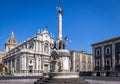 Piazza del Duomo in Catania, elephant Statue and Cathedral of Santa Agatha - Sicily, Italy Royalty Free Stock Photo