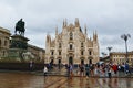 Piazza del Duomo and Milan Cathedral rainy day view Italy