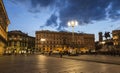 Piazza del Duomo in Milan with the monument to Victor Emmanuel II in the evening