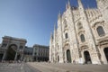 The Piazza del Duomo milano, Famous white Architectural cathedral church under blue sky at Milan, The largest church in Italy Royalty Free Stock Photo