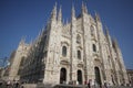 The Piazza del Duomo milano, Famous white Architectural cathedral church under blue sky at Milan, The largest church in Italy