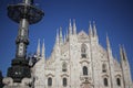 The Piazza del Duomo milano, Famous white Architectural cathedral church under blue sky at Milan, The largest church in Italy Royalty Free Stock Photo