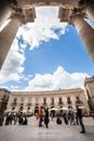 Piazza del Duomo, Ortygia island. Syracuse, Italy. Columns Royalty Free Stock Photo