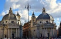 Piazza del Popolo - Basilica di Santa Maria in Montesanto and Chiesa di Santa Maria dei Miracoli in Rome, It Royalty Free Stock Photo