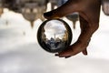 Piazza del Popolo in Rome, Italy with Dramatic Clouds through Glass Sphere Royalty Free Stock Photo