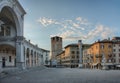 Piazza della Liberta in Udine,Italy at sunrise time. Royalty Free Stock Photo