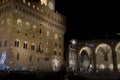 Piazza della Signoria in Florence, Italy at night. Fountain of Neptune and Palazzo Vecchio, aka Ancient Palace Royalty Free Stock Photo