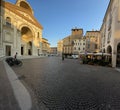 Piazza delle Erbe wide angle view, Mantova, Italy