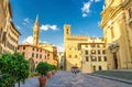 Piazza di San Firenze square with Chiesa San Filippo Neri, Badia Fiorentina Monastero catholic church in Florence