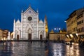 Piazza di Santa Croce with Basilica in rainy night Royalty Free Stock Photo