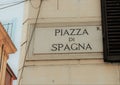 Street name sign of Piazza di Spagna, Rome, Italy Royalty Free Stock Photo