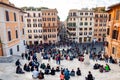 Piazza di Spagna, Spain square at the bottom of the Spanish Steps, is one of the most famous squares in Rome always full of Royalty Free Stock Photo