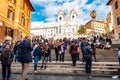 Piazza di Spagna, Spain square at the bottom of the Spanish Steps, is one of the most famous squares in Rome always full of Royalty Free Stock Photo
