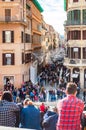 Piazza di Spagna, Spain square at the bottom of the Spanish Steps, is one of the most famous squares in Rome always full of Royalty Free Stock Photo