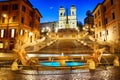 Piazza di Spagna with the Spanish Steps and the Fontana della Barcaccia under the moon Royalty Free Stock Photo